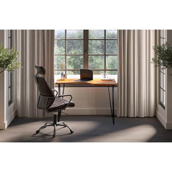 Rine Leather Adjustable Height Ergonomic Executive Swivel Chair in Dark Brown with Padded Arms