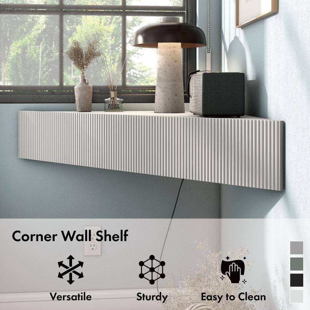 White 47-Inch Wood Corner Floating TV Console with Cabinet