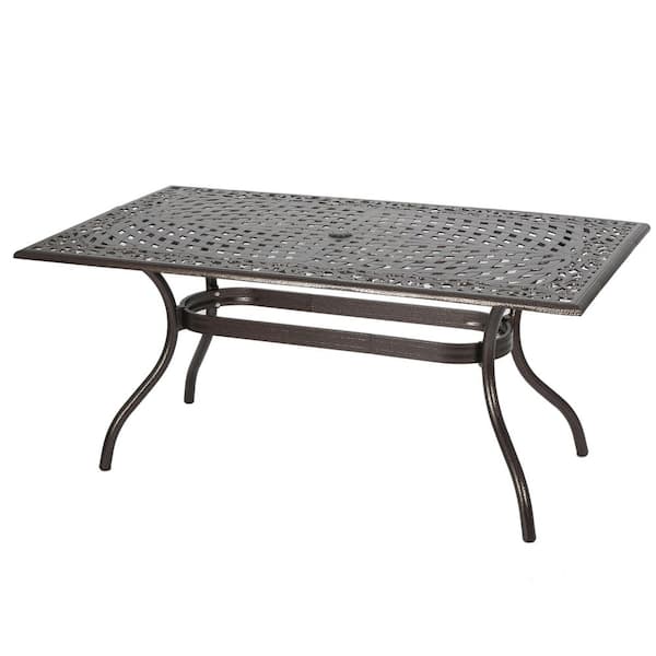 bronze rectangular patio table with umbrella hole 67 in., Rectangular Tabletop Aluminium Outdoor Dining Table with Umbrella  Hole, Bronze OTDITAUG1110B