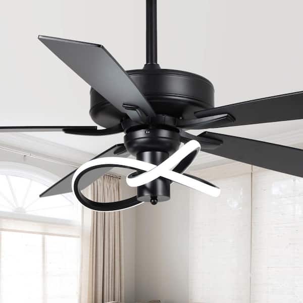 52 in. Indoor Integrated LED Matte Black Ceiling Fan with Light and Remote Control