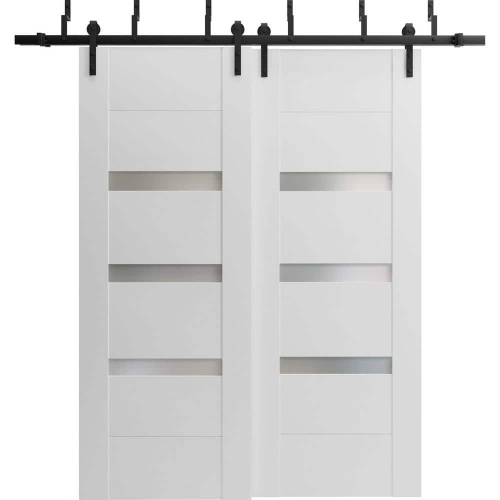64 in. x 80 in. 2 Panel Frosted Glass White Wood Sliding Barn Door with Hardware Kit price history on PriceWatchPro