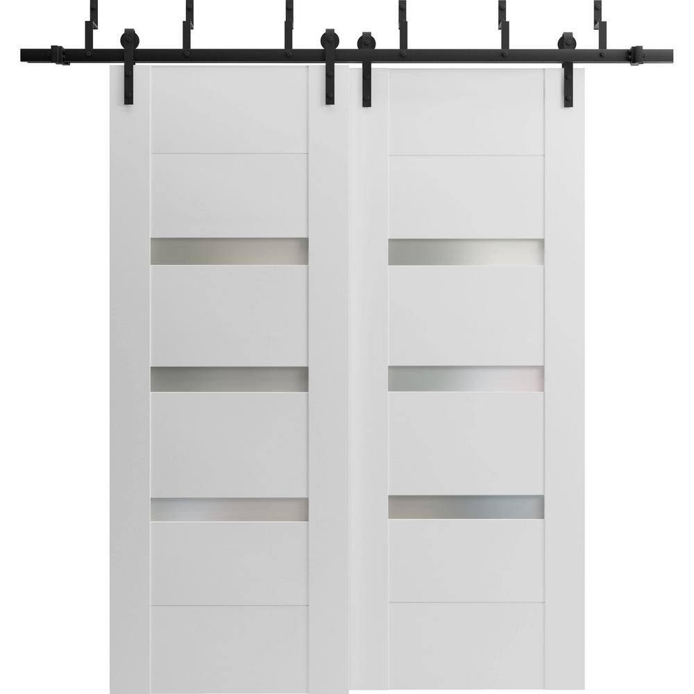 64 in. x 84 in. 2 Panel Frosted Glass White Wood Sliding Barn Door with Hardware Kit price history on PriceWatchPro