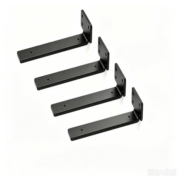 4-Pack 8 in. L Black Floating Shelf Brackets, Wall Shelf Support Brackets with 1/5 in. Thick and 160 lb. Load Capacity