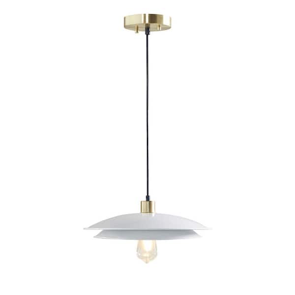 IHOMEadore 60-Watt 1 Light White Pendant Light with 2-Tier Layered Shade, No Bulbs Included