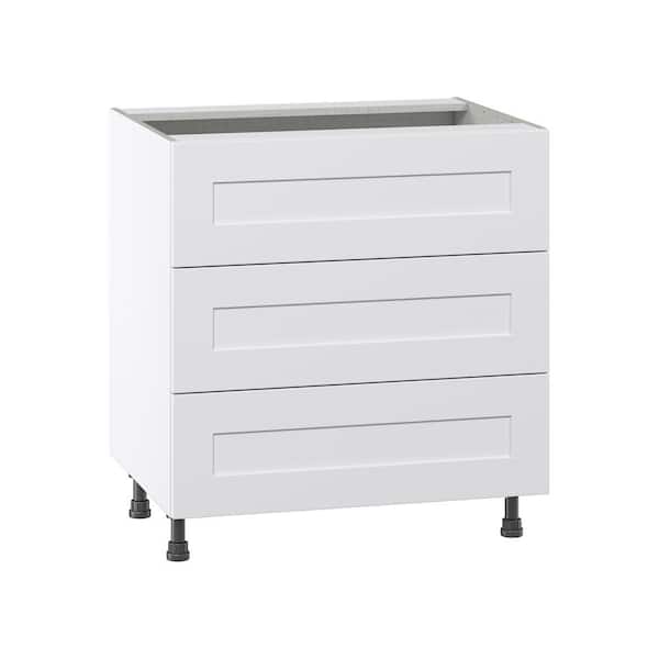 J COLLECTION Wallace Painted Warm White Shaker Assembled Base Kitchen Cabinet with 3 Drawers (30 in. W x 34.5 in. H x 24 in. D)