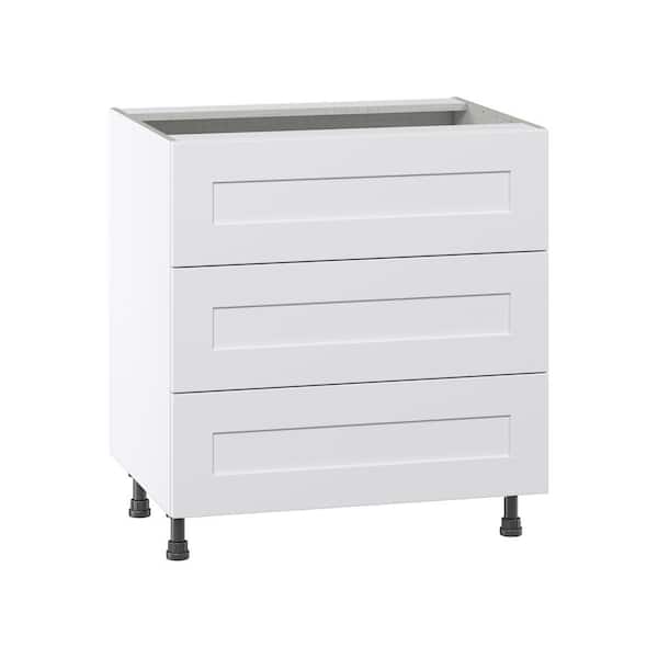 J COLLECTION Roseland 30 in. W x 24 in. D x 34.5 in. H Assembled Shaker Drawer Base Kitchen Cabinet in Warm White with 3 Drawers