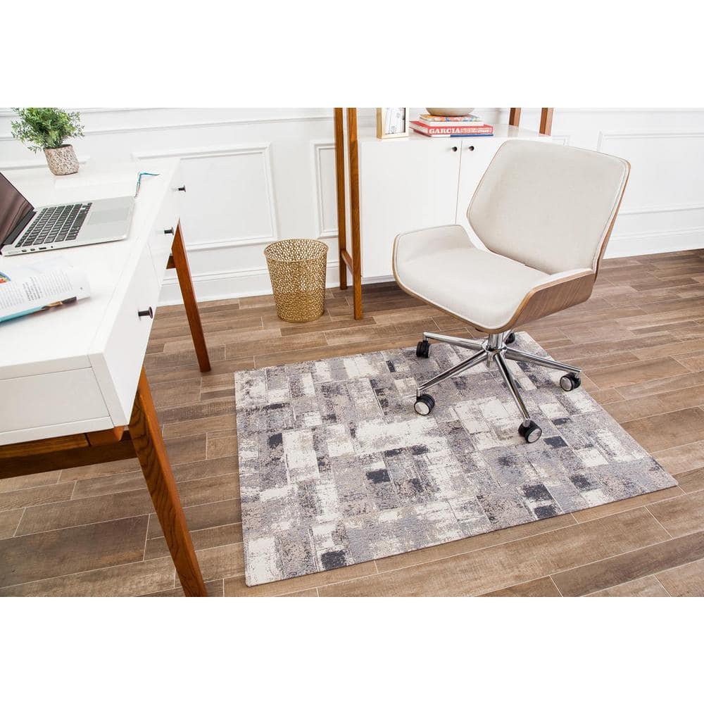 Gray and Cream Rectangular PVC and Polyester Chair Mat