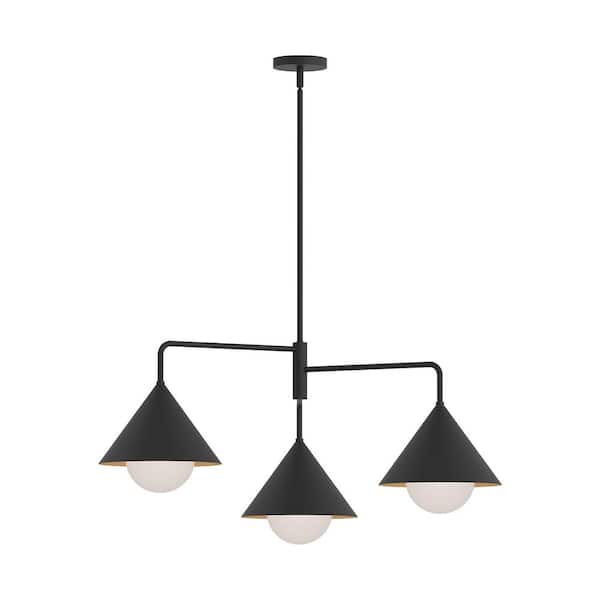 ALORA MOOD Remy 38 in. 3 Light 60-Watt Matte Black/Opal Glass Chandelier