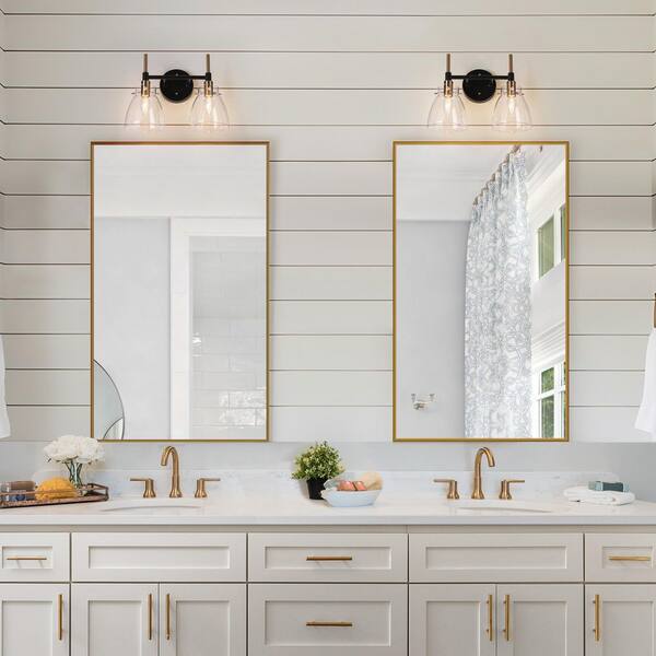 Zevni 13 in. 2-Light Black Bathroom Vanity Light, Mid-Century