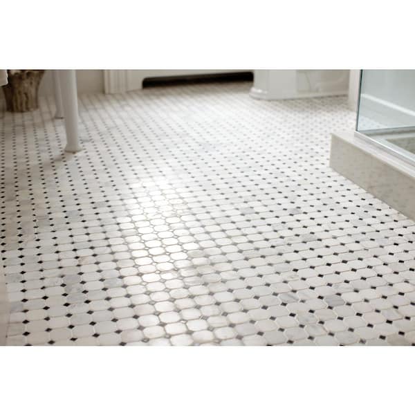 Greecian White Riptide Octagon 12 in. x 12 in. x 0.38 in. Polished Marble Mesh-Mounted Mosaic Tile (1 sq. ft./Each)