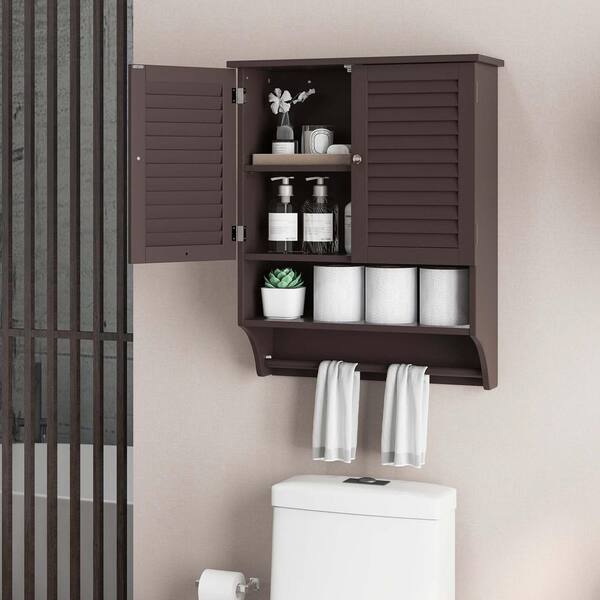 Wall Mount Bathroom Cabinet Storage Organizer with Doors and Shelves-Gray | Costway