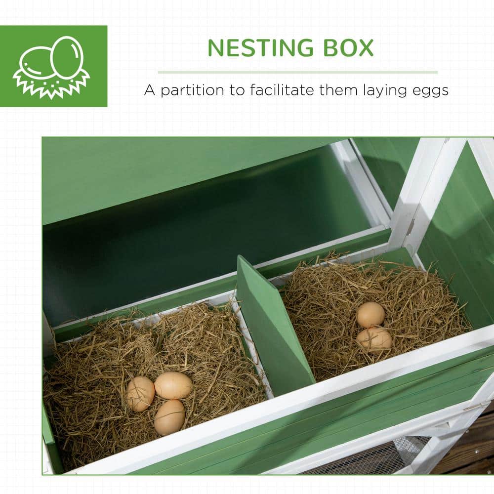 Green and White Wooden Chicken Coop with Planter Box