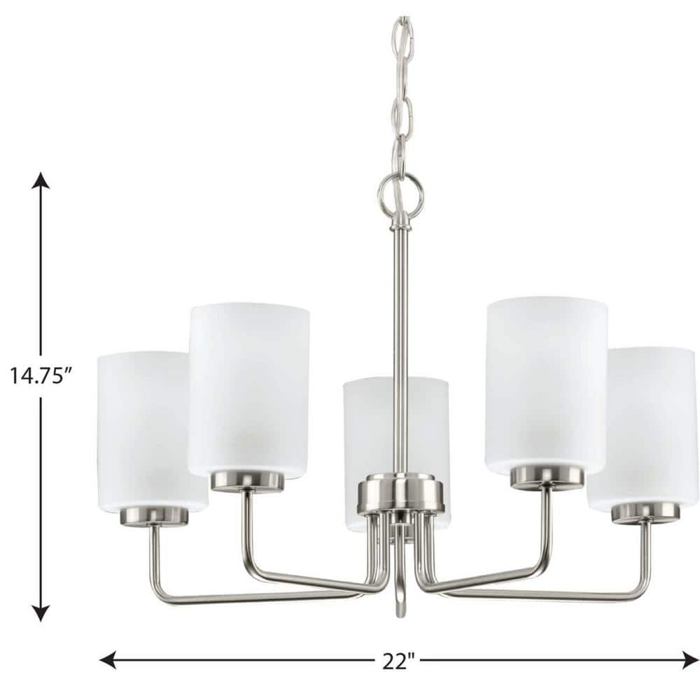 Merry 5-Light Brushed Nickel Chandelier with Etched Glass Shades