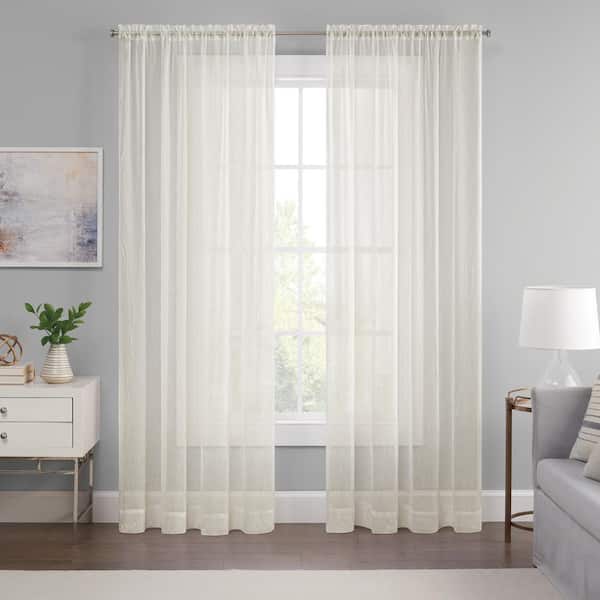 Eclipse Emina Ivory Solid Polyester 52 in. W x 63 in. L Sheer Rod Pocket Curtain