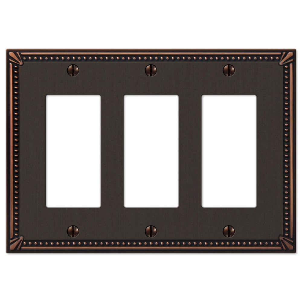 Aged Bronze Triple Rocker Cast Metal Wall Plate