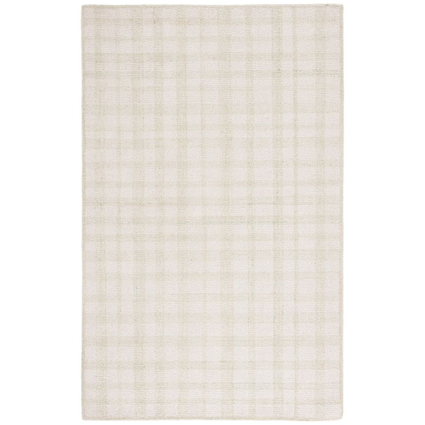 Abstract 4 ft. x 6 ft. Ivory/Sage Border Plaid Area Rug