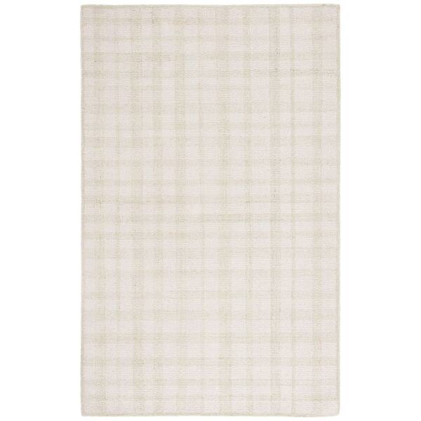 Abstract 5 ft. x 8 ft. Ivory/Sage Border Plaid Area Rug
