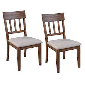 Gray and Brown Fabric Slatted Back Dining Side Chair (set of 2)