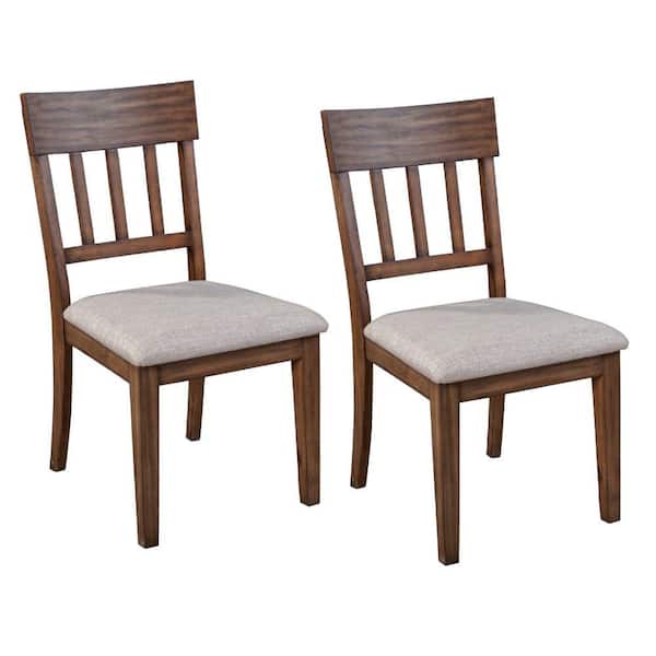 Benjara Gray and Brown Fabric Slatted Back Dining Side Chair (set of 2)