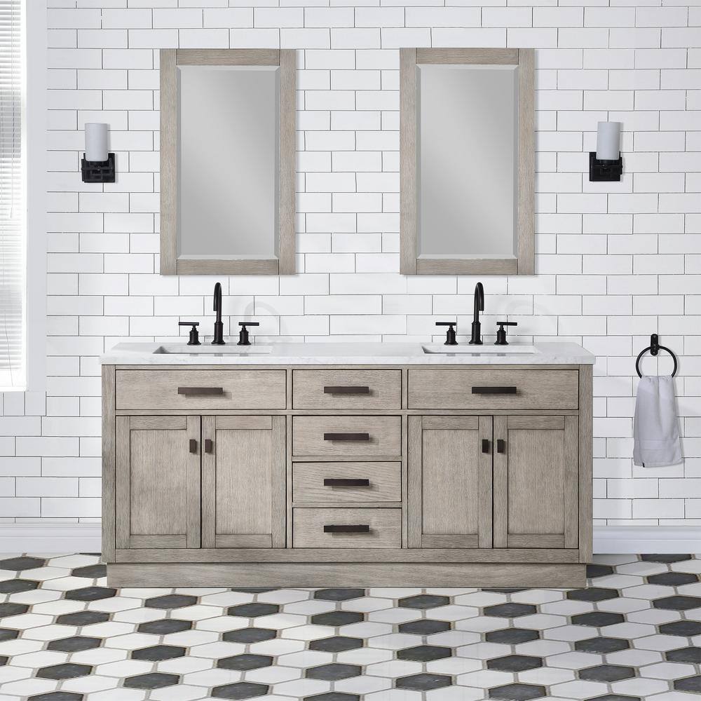 Gray Double Freestanding Bathroom Vanity with Marble Top