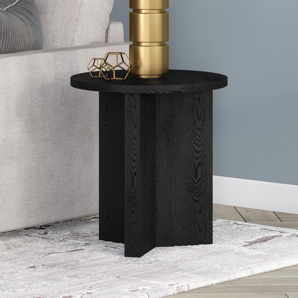 Black Grain Round Modern Wood Side Table