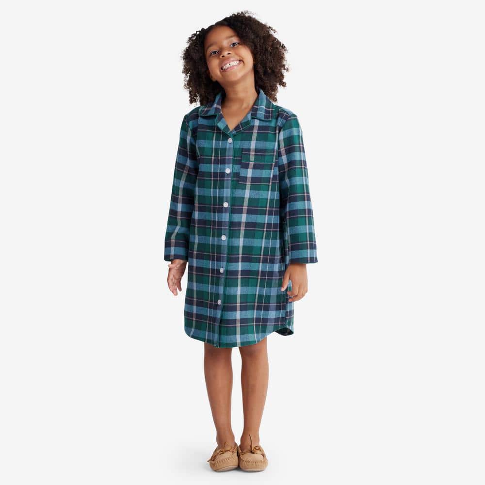 The Company Store Company Cotton Family Flannel Holiday Plaid Kids 6/7 Navy  Multi Solid Top Pajama Set 60016 - The Home Depot