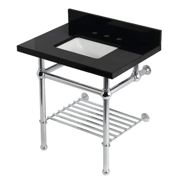 Templeton 30 in. Granite Console Sink with Brass Legs in Black Granite Polished Chrome