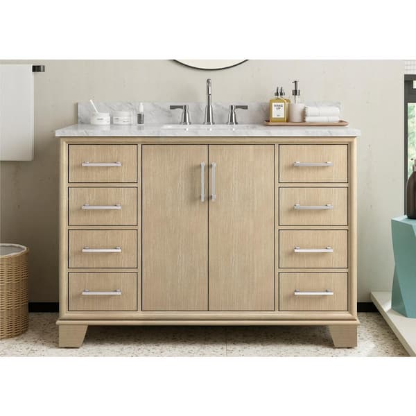 Nanterre 49 in. Single Sink Desert Birch Bath Vanity with White Natural Carrara Marble Top (Assembled)