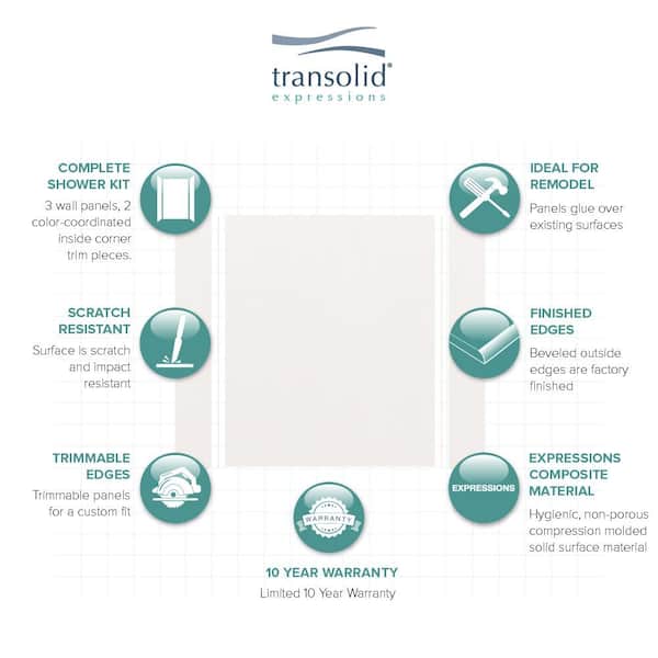 Expressions 32 in. x 60 in. x 72 in. 3-Piece Easy Up Adhesive Alcove Shower Wall Surround in White Expressions 32 in. x 60 in. x 72 in. 3-Piece Easy Up Adhesive Alcove Shower Wall Surround in White