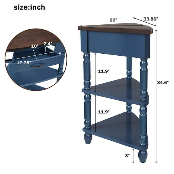Noble House Azalea 33.86 in. Navy Blue Triangular Wood Corner End