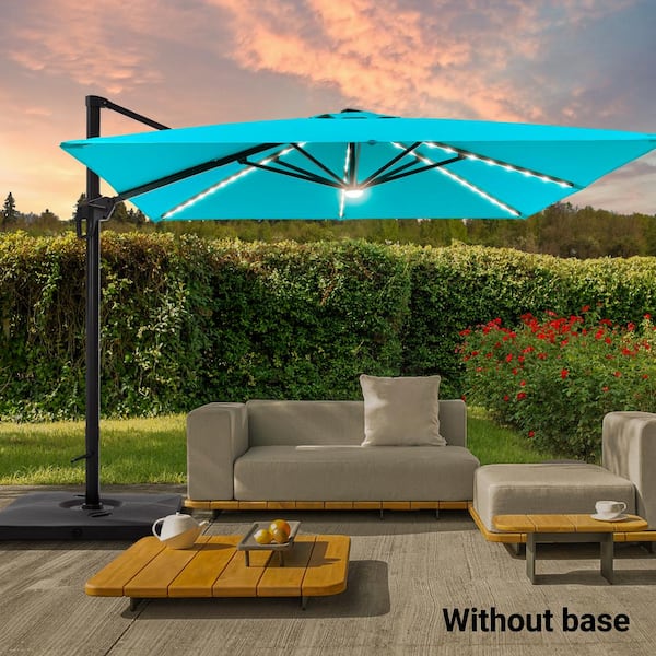 Sonkuki 10 ft. Aluminum Pole Cantilever Solar LED Patio Umbrella 360° Rotation and Infinite Canopy Angle Adjustment in Lake Blue