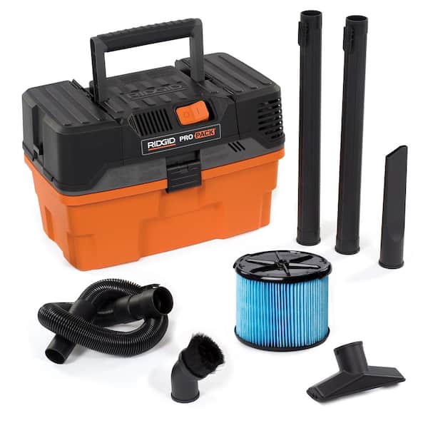RIDGID 4.5 Gallon 5.0 Peak HP ProPack Wet/Dry Shop Vacuum with Fine Dust Filter, Expandable Locking Hose and Accessories