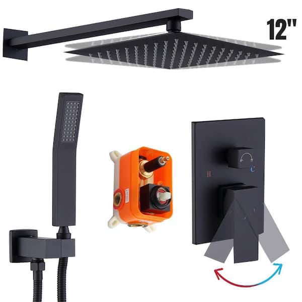 12 in. 1-Jet Shower System with Fixed and Hand Shower Head in Matte Black