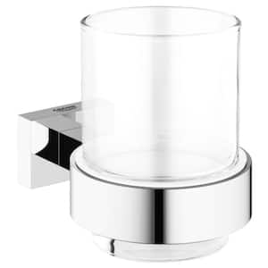 Essentials Cube Wall-Mounted Crystal Glass Cup with Holder in StarLight Chrome