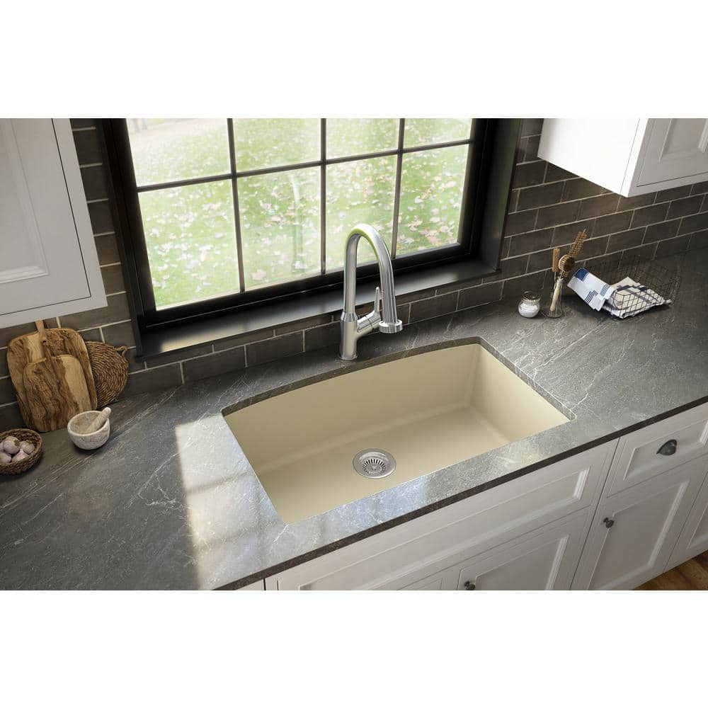 Karran Undermount Quartz/Granite Composite 32 in. Single Bowl Kitchen Sink in Bisque