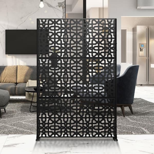 Lirago 72 in. x 47 in. Outdoor Metal Privacy Screen Garden Fence in Perilla Pattern in Black