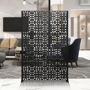 72 in. x 47 in. Outdoor Metal Privacy Screen Garden Fence in Perilla Pattern in Black