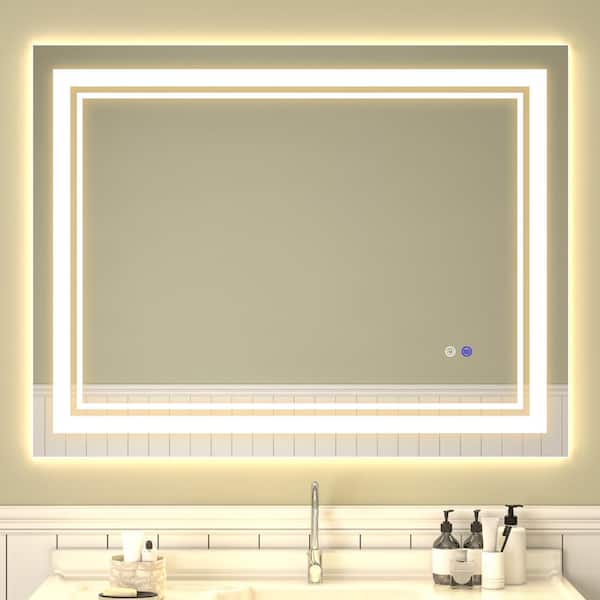 WOODSAM 36 in. W x 48 in. H Large Rectangular Frameless Anti-Fog LED Lighted Wall Bathroom Vanity Mirror
