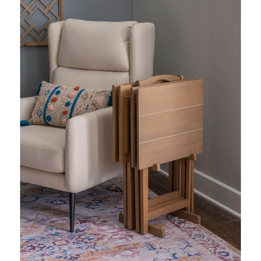 Elegant Gray Acacia 4-Piece Tray Table Set with Stand