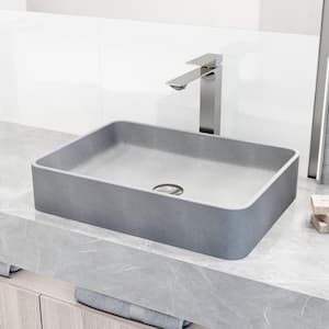 Concreto Stone Rectangular Vessel Bathroom Sink and Faucet in Brushed Nickel