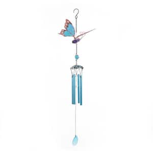 32 in. Blue Butterfly Night Glowing Wind Chime Fluorescent Wind Chime