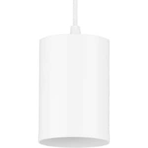 Cylinder Collection 5 in. 1-Light White Modern Outdoor Pendant Hanging Light