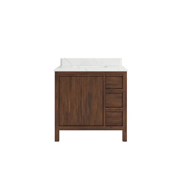Willow Collections Elizabeth Teak 36 in. W x 22 in. D x 36 in. H Single Sink Bath Vanity Center in Dark Walnut with 1.5" Calacatta Laza Top