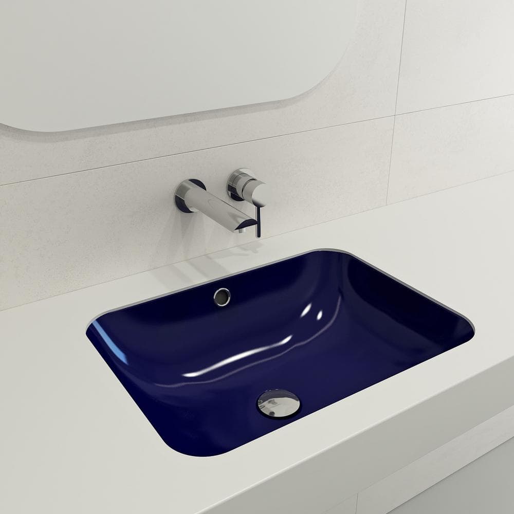 Sapphire Blue Ceramic Rectangular Undermount Bathroom Sink