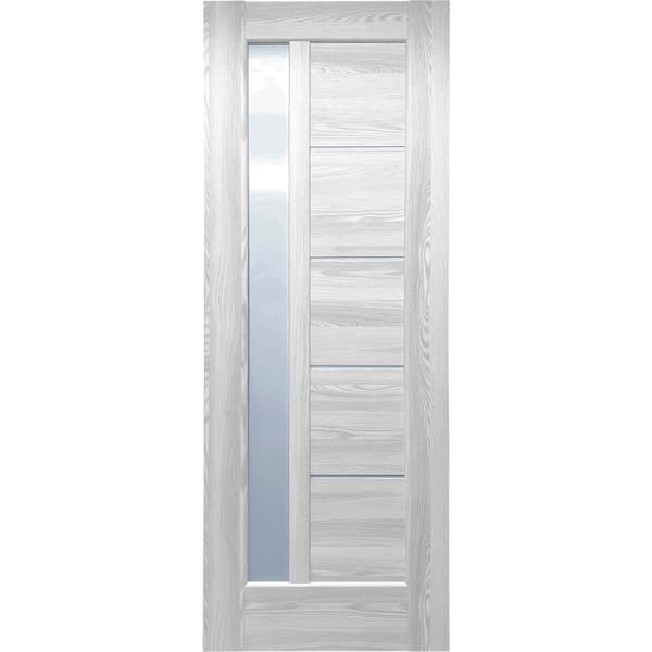 Valusso design doors 32 in. x 80 in. Pensacola Ice Maple Prefinished Opal PC Glass 5-Lite Solid Core Wood Interior Door Slab No Bore