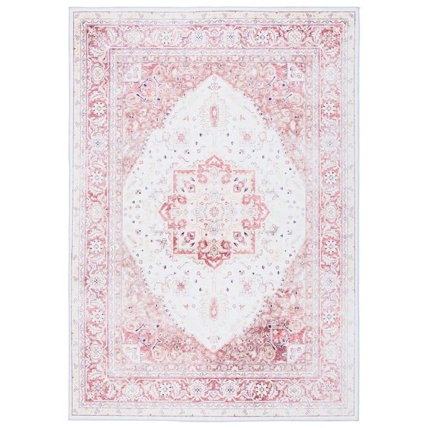 SAFAVIEH Tuscon Beige/Rust Doormat 3 ft. x 5 ft. Machine Washable Medallion Floral Area Rug
