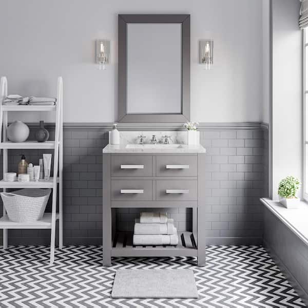 Water Creation 30 in. W x 21.5 in. D Vanity in Cashmere Grey with Marble Vanity Top in Carrara White and Chrome Faucet
