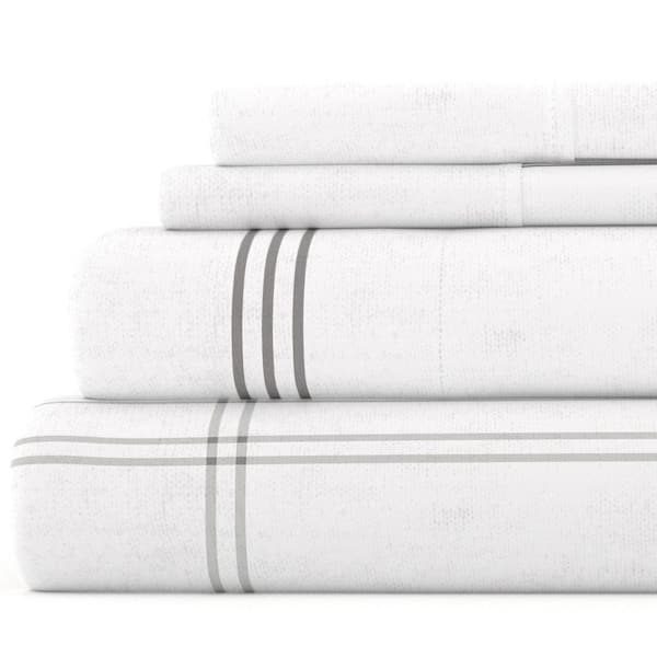 Becky Cameron Premium 4 Piece Gray Checkered Flannel California King Sheet Set