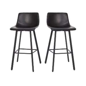 36.75 in. Black Faux Leather/Black Low Metal Bar Stool with Faux Leather Seat