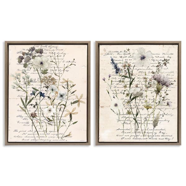 Stupell Industries Vintage Letters with Botanicals by Carol Robinson 2-Pieces Brown Floater Frame Nature Graphic Art Print 31 in. x 25 in.